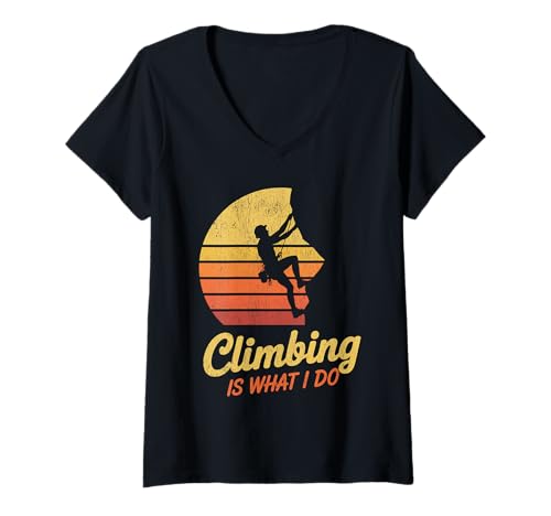 Damen Klettern ist was ich tue T-Shirt mit V-Ausschnitt Damen Klettern ist was ich tue T-Shirt mit V-Ausschnitt von Funny Rock Climbing Is What I Do