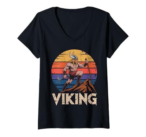 Damen Klettern Wikinger Wandern T-Shirt mit V-Ausschnitt Damen Klettern Wikinger Wandern T-Shirt mit V-Ausschnitt von Funny Rock Climbing Viking Hiking