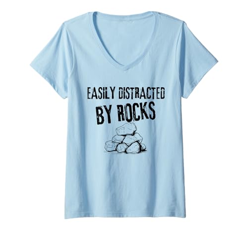 Damen Leicht abgelenkt von Rocks Lustiger Humor Geology Rock Hunter T-Shirt mit V-Ausschnitt Damen Leicht abgelenkt von Rocks Lustiger Humor Geology Rock Hunter T-Shirt mit V-Ausschnitt von Funny Rock Collector Apparel for Rock Hunters