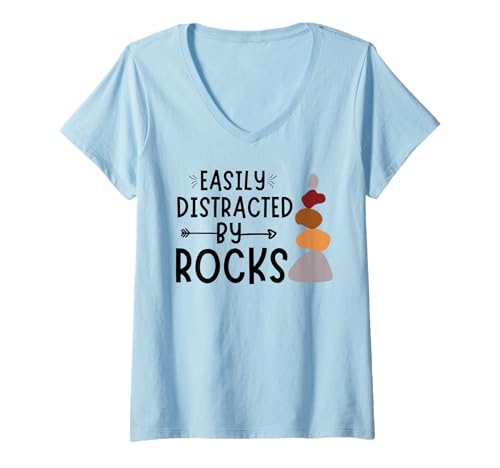 Damen Leicht abgelenkt von Rocks Lustiger Humor Geology Rock Hunter T-Shirt mit V-Ausschnitt Damen Leicht abgelenkt von Rocks Lustiger Humor Geology Rock Hunter T-Shirt mit V-Ausschnitt von Funny Rock Collector Apparel for Rock Hunters