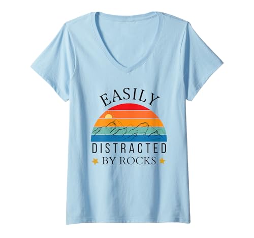 Damen Leicht abgelenkt von Rocks Lustiger Humor Geology Rock Hunter T-Shirt mit V-Ausschnitt Damen Leicht abgelenkt von Rocks Lustiger Humor Geology Rock Hunter T-Shirt mit V-Ausschnitt von Funny Rock Collector Apparel for Rock Hunters
