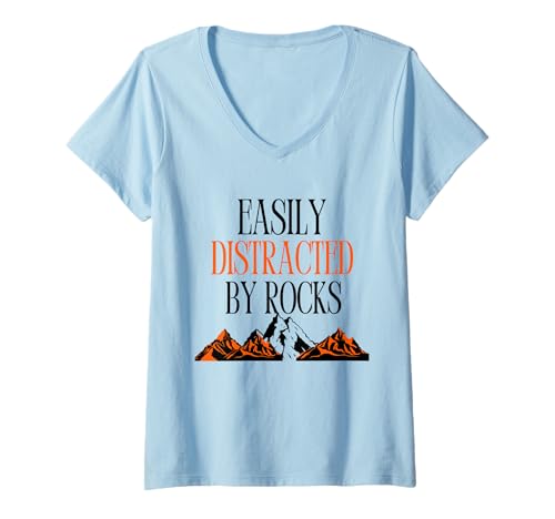 Damen Leicht abgelenkt von Rocks Lustiger Humor Geology Rock Hunter T-Shirt mit V-Ausschnitt Damen Leicht abgelenkt von Rocks Lustiger Humor Geology Rock Hunter T-Shirt mit V-Ausschnitt von Funny Rock Collector Apparel for Rock Hunters