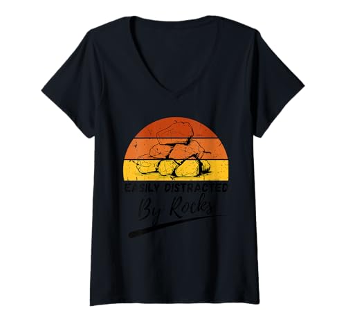 Damen Leicht abgelenkt von Rocks Lustiger Humor Geology Rock Hunter T-Shirt mit V-Ausschnitt Damen Leicht abgelenkt von Rocks Lustiger Humor Geology Rock Hunter T-Shirt mit V-Ausschnitt von Funny Rock Collector Apparel for Rock Hunters