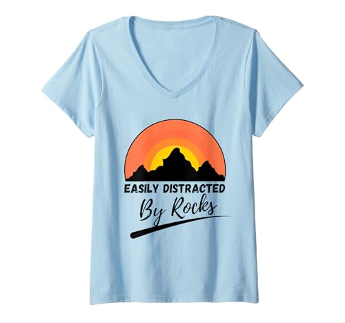Damen Leicht abgelenkt von Rocks Lustiger Humor Geology Rock Hunter T-Shirt mit V-Ausschnitt Damen Leicht abgelenkt von Rocks Lustiger Humor Geology Rock Hunter T-Shirt mit V-Ausschnitt von Funny Rock Collector Apparel for Rock Hunters