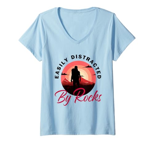 Damen Leicht abgelenkt von Rocks Lustiger Humor Geology Rock Hunter T-Shirt mit V-Ausschnitt Damen Leicht abgelenkt von Rocks Lustiger Humor Geology Rock Hunter T-Shirt mit V-Ausschnitt von Funny Rock Collector Apparel for Rock Hunters