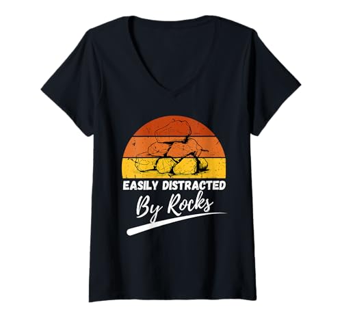 Damen Leicht abgelenkt von Rocks Lustiger Humor Geology Rock Hunter T-Shirt mit V-Ausschnitt Damen Leicht abgelenkt von Rocks Lustiger Humor Geology Rock Hunter T-Shirt mit V-Ausschnitt von Funny Rock Collector Apparel for Rock Hunters