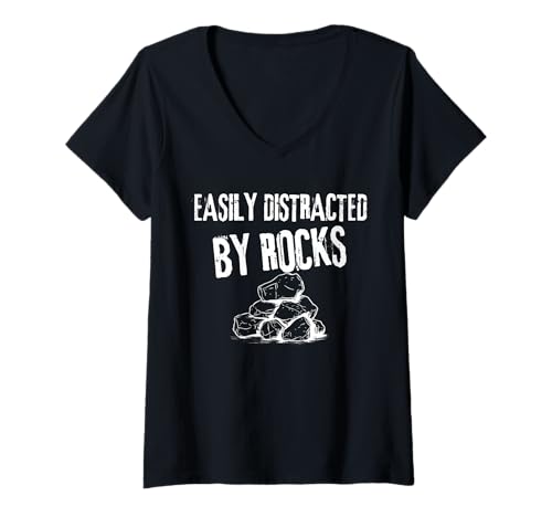 Damen Leicht abgelenkt von Rocks Lustiger Humor Geology Rock Hunter T-Shirt mit V-Ausschnitt Damen Leicht abgelenkt von Rocks Lustiger Humor Geology Rock Hunter T-Shirt mit V-Ausschnitt von Funny Rock Collector Apparel for Rock Hunters