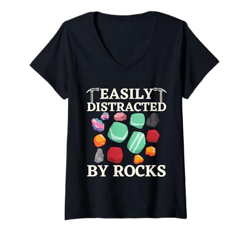 Damen Leicht abgelenkt von Rocks Lustiger Humor Geology Rock Hunter T-Shirt mit V-Ausschnitt Damen Leicht abgelenkt von Rocks Lustiger Humor Geology Rock Hunter T-Shirt mit V-Ausschnitt von Funny Rock Collector Apparel for Rock Hunters