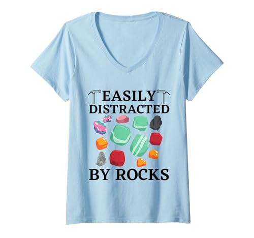 Damen Leicht abgelenkt von Rocks Lustiger Humor Geology Rock Hunter T-Shirt mit V-Ausschnitt Damen Leicht abgelenkt von Rocks Lustiger Humor Geology Rock Hunter T-Shirt mit V-Ausschnitt von Funny Rock Collector Apparel for Rock Hunters