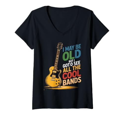 Damen Ich mag alt Sein, Aber ich muss alle coolen Bands sehen T-Shirt mit V-Ausschnitt Damen Ich mag alt Sein, Aber ich muss alle coolen Bands sehen T-Shirt mit V-Ausschnitt von Funny Rock Concert Outfit