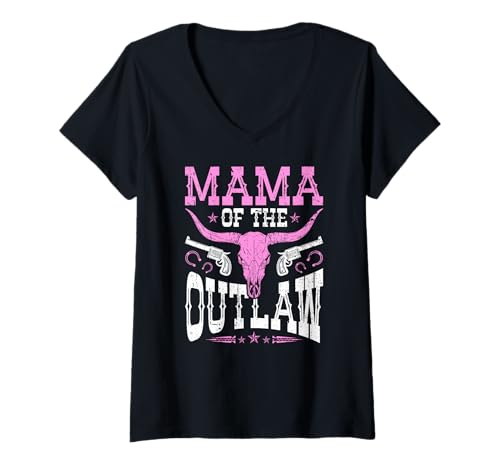 Damen Mama of The Outlaw Western Rodeo Country Cowgirl Life T-Shirt mit V-Ausschnitt Damen Mama of The Outlaw Western Rodeo Country Cowgirl Life T-Shirt mit V-Ausschnitt von Funny Rodeo Mama Western Cowboy Life Apparel