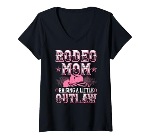 Damen Rodeo-Mutter erzieht kleinen Outlaw Western Rodeo Cowgirl T-Shirt mit V-Ausschnitt von Funny Rodeo Mama Western Cowboy Life Apparel