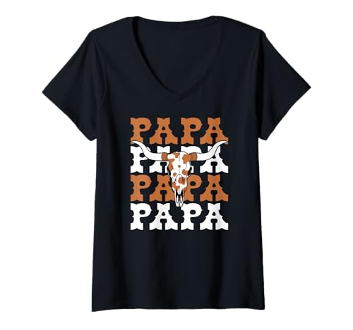 Damen Papa Western Rodeo Country-Cowboyleben T-Shirt mit V-Ausschnitt Damen Papa Western Rodeo Country-Cowboyleben T-Shirt mit V-Ausschnitt von Funny Rodeo Papa Western Cowboy Life Apparel
