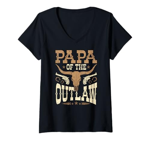 Damen Papa of The Outlaw Western Rodeo Country Cowboy Life T-Shirt mit V-Ausschnitt Damen Papa of The Outlaw Western Rodeo Country Cowboy Life T-Shirt mit V-Ausschnitt von Funny Rodeo Papa Western Cowboy Life Apparel