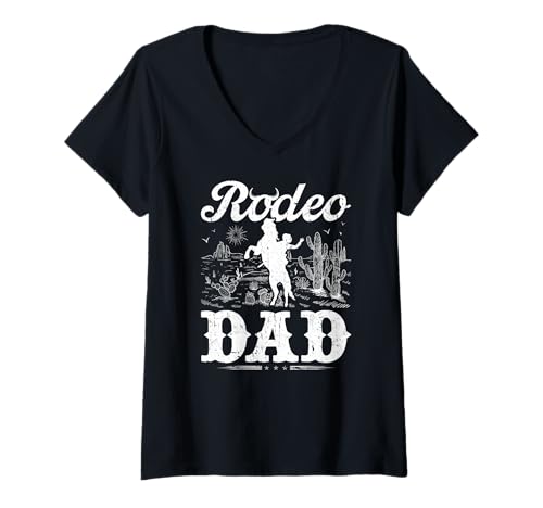 Damen Rodeo Dad Western Rodeo Country Cowboyleben T-Shirt mit V-Ausschnitt Damen Rodeo Dad Western Rodeo Country Cowboyleben T-Shirt mit V-Ausschnitt von Funny Rodeo Papa Western Cowboy Life Apparel