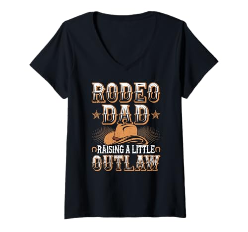 Damen Rodeo Dad erzieht kleinen Outlaw Western Rodeo Cowboy T-Shirt mit V-Ausschnitt Damen Rodeo Dad erzieht kleinen Outlaw Western Rodeo Cowboy T-Shirt mit V-Ausschnitt von Funny Rodeo Papa Western Cowboy Life Apparel