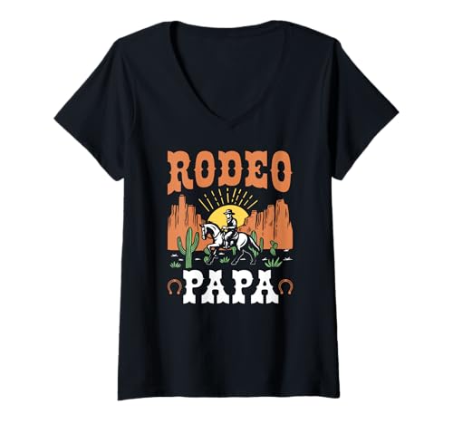 Damen Rodeo Papa Western Rodeo Country-Cowboyleben T-Shirt mit V-Ausschnitt Damen Rodeo Papa Western Rodeo Country-Cowboyleben T-Shirt mit V-Ausschnitt von Funny Rodeo Papa Western Cowboy Life Apparel