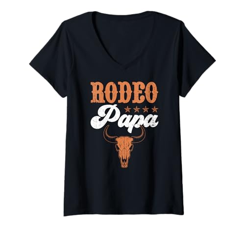 Damen Rodeo Papa Western Rodeo Country-Cowboyleben T-Shirt mit V-Ausschnitt Damen Rodeo Papa Western Rodeo Country-Cowboyleben T-Shirt mit V-Ausschnitt von Funny Rodeo Papa Western Cowboy Life Apparel