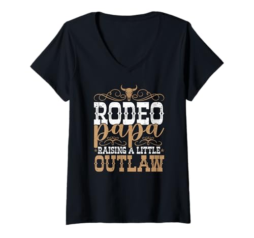Damen Rodeo Papa erzieht den kleinen Outlaw Western Rodeo Cowboy T-Shirt mit V-Ausschnitt Damen Rodeo Papa erzieht den kleinen Outlaw Western Rodeo Cowboy T-Shirt mit V-Ausschnitt von Funny Rodeo Papa Western Cowboy Life Apparel