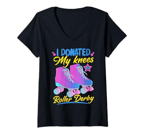 Damen Ich Habe Meine Knie für Roller Derby Cool Rollerblading gespendet T-Shirt mit V-Ausschnitt Damen Ich Habe Meine Knie für Roller Derby Cool Rollerblading gespendet T-Shirt mit V-Ausschnitt von Funny Roller Derby Gifts for Inline Skaters