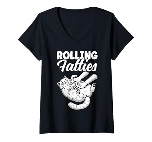 Damen Rolling Fatties Lustiger Katzenliebhaber Kitty Kätzchen Katzenbesitzer Humor T-Shirt mit V-Ausschnitt Damen Rolling Fatties Lustiger Katzenliebhaber Kitty Kätzchen Katzenbesitzer Humor T-Shirt mit V-Ausschnitt von Funny Rolling Fatties Cat Lady Gifts Men Women