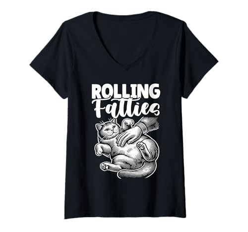 Damen Rolling Fatties Lustiger Katzenliebhaber Kitty Kätzchen Retro Katzenbesitzer T-Shirt mit V-Ausschnitt Damen Rolling Fatties Lustiger Katzenliebhaber Kitty Kätzchen Retro Katzenbesitzer T-Shirt mit V-Ausschnitt von Funny Rolling Fatties Cat Lady Gifts Men Women
