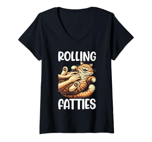 Damen Rolling Fatties Lustiger Katzenliebhaber Kitty Kätzchen Retro Katzenbesitzer T-Shirt mit V-Ausschnitt Damen Rolling Fatties Lustiger Katzenliebhaber Kitty Kätzchen Retro Katzenbesitzer T-Shirt mit V-Ausschnitt von Funny Rolling Fatties Cat Lady Gifts Men Women
