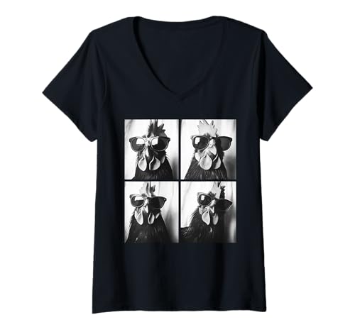 Damen Hahn trägt Sonnenbrille Photobooth Selfie Farm Huhn T-Shirt mit V-Ausschnitt Damen Hahn trägt Sonnenbrille Photobooth Selfie Farm Huhn T-Shirt mit V-Ausschnitt von Funny Rooster Wearing Sunglasses Photobooth Selfie