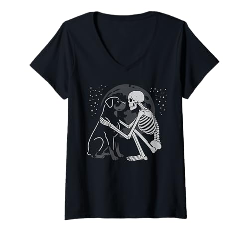 Damen Rottweiler Skelett Mond Halloween Hundeliebhaber T-Shirt mit V-Ausschnitt Damen Rottweiler Skelett Mond Halloween Hundeliebhaber T-Shirt mit V-Ausschnitt von Funny Rottie Gothic Dog Designs