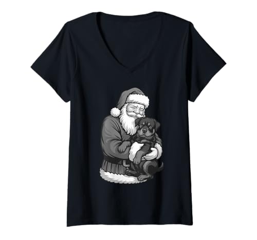 Damen Rottweiler Weihnachtsmann Weihnachten Hundeliebhaber T-Shirt mit V-Ausschnitt Damen Rottweiler Weihnachtsmann Weihnachten Hundeliebhaber T-Shirt mit V-Ausschnitt von Funny Rottie Holiday Dog Designs