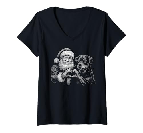 Damen Rottweiler Weihnachtsmann in Herzform für Hundeliebhaber T-Shirt mit V-Ausschnitt Damen Rottweiler Weihnachtsmann in Herzform für Hundeliebhaber T-Shirt mit V-Ausschnitt von Funny Rottie Holiday Dog Designs