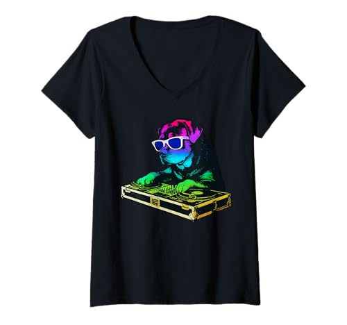 Damen Rottweiler DJ Musik Party Hundeliebhaber T-Shirt mit V-Ausschnitt Damen Rottweiler DJ Musik Party Hundeliebhaber T-Shirt mit V-Ausschnitt von Funny Rottie House Music Dog Designs