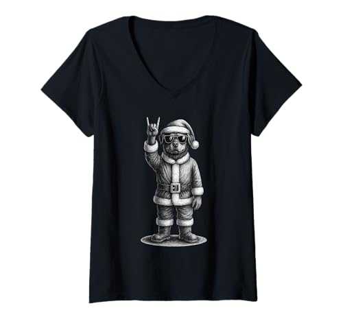 Damen Rottweiler Rock Music Weihnachts-Hundeliebhaber T-Shirt mit V-Ausschnitt Damen Rottweiler Rock Music Weihnachts-Hundeliebhaber T-Shirt mit V-Ausschnitt von Funny Rottie Rock And Roll Dog Designs
