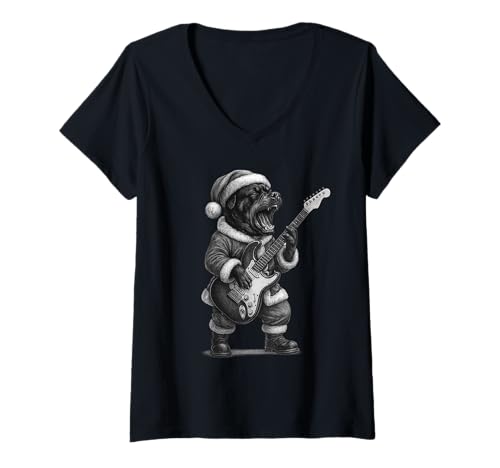 Damen Rottweiler spielt Gitarre Weihnachten Hundeliebhaber T-Shirt mit V-Ausschnitt Damen Rottweiler spielt Gitarre Weihnachten Hundeliebhaber T-Shirt mit V-Ausschnitt von Funny Rottie Rock Music Dog Designs