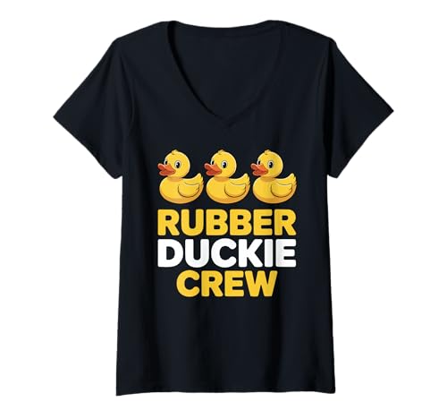 Damen Gummiente Crew DREI Enten Lustige Enten Entchen Niedlich T-Shirt mit V-Ausschnitt von Funny Rubber Duck Cute Duck Water Cruise Trip Boat