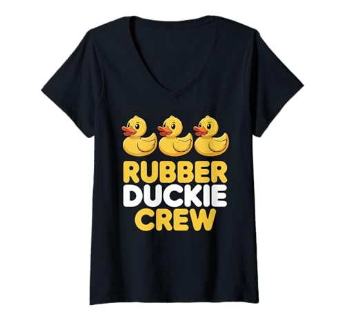 Damen Gummiente Crew DREI Enten Lustige Enten Entchen T-Shirt mit V-Ausschnitt von Funny Rubber Duck Cute Duck Water Cruise Trip Boat