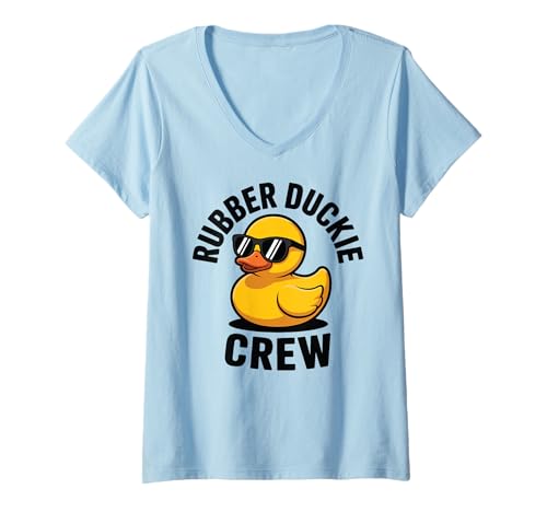 Damen Gummiente Crew Love Badeente Dusche Badewanne T-Shirt mit V-Ausschnitt von Funny Rubber Duck Cute Duck Water Cruise Trip Boat