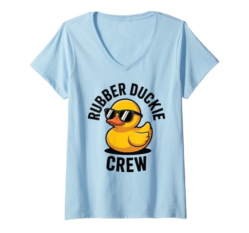 Damen Rubber Duckie Crew Cruise Squad Sommerurlaubskreuzfahrt T-Shirt mit V-Ausschnitt von Funny Rubber Duck Cute Duck Water Cruise Trip Boat