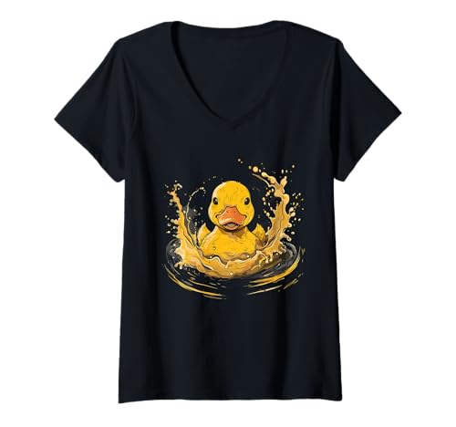 Damen Badeente Gummiente Wasserfarbe Gummiente Liebhaber T-Shirt mit V-Ausschnitt von Funny Rubber Ducky Rubber Duck Lover