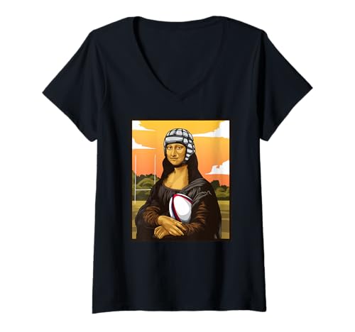 Damen Mona Lisa liebt Rugby! Lustiger Rugby-Fan T-Shirt mit V-Ausschnitt Damen Mona Lisa liebt Rugby! Lustiger Rugby-Fan T-Shirt mit V-Ausschnitt von Funny Rugby Outfits by Rugger Wear