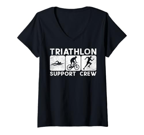 Damen Triathlon Support Crew Triathlete Schwimmen Radfahren Laufen T-Shirt mit V-Ausschnitt Damen Triathlon Support Crew Triathlete Schwimmen Radfahren Laufen T-Shirt mit V-Ausschnitt von Funny Running Triathlete Runner Triathlon Biking