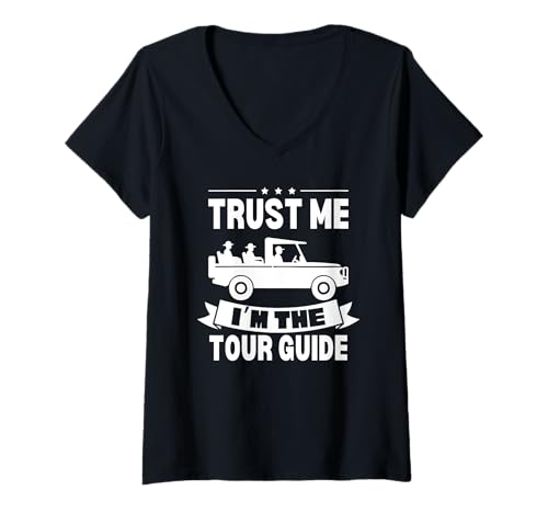 Damen I'm The Tour Guide Lustiger Reiseführer Safari Touristenführer T-Shirt mit V-Ausschnitt von Funny Safari Tour Guide Outfit