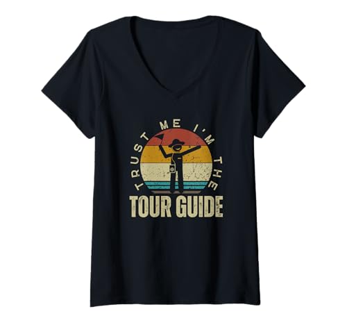 Damen I'm The Tour Guide Lustiger Reiseführer Safari Touristenführer T-Shirt mit V-Ausschnitt von Funny Safari Tour Guide Outfit