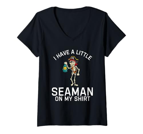 Damen Ich Habe einen kleinen Seemann auf Meinem Funny Weird Meme Adult Humor T-Shirt mit V-Ausschnitt Damen Ich Habe einen kleinen Seemann auf Meinem Funny Weird Meme Adult Humor T-Shirt mit V-Ausschnitt von Funny Sailor Humor Apparel