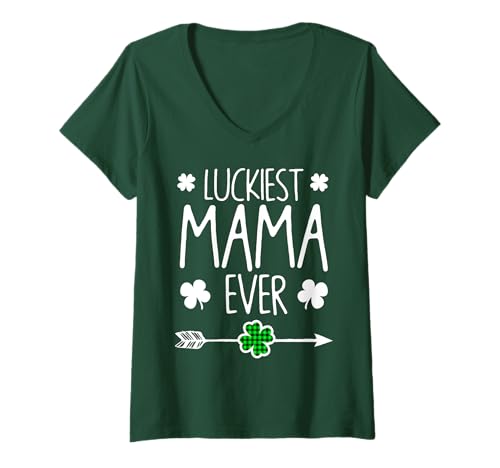 Damen Lustiges süßes Matching mit der glücklichsten Mama aller Zeiten zum St. Patrick's Day T-Shirt mit V-Ausschnitt von Funny Saint Patrick's Day Apparel