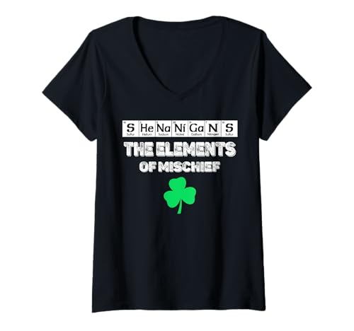Damen Shenanigans The Elements of Mischief St. Patrick's Day T-Shirt mit V-Ausschnitt von Funny Saint Patrick's Day Apparel