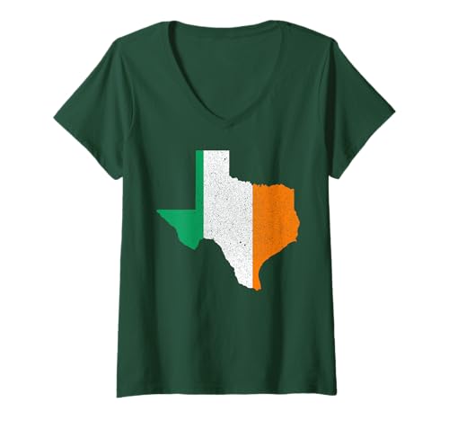 Damen Texas State Map Irish Flag St. Patrick's Day T-Shirt mit V-Ausschnitt von Funny Saint Patrick's Day Apparel