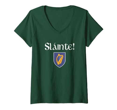 Damen Slainte Irish Coat of Arms Toast Funny St Patricks Day T-Shirt mit V-Ausschnitt von Funny Saint Patrick's Day Store