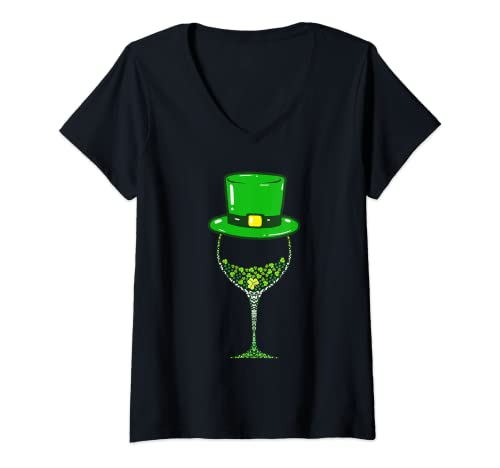 Damen St. Patrick's Day Kleeblatt-Weinglas für Damen und Herren T-Shirt mit V-Ausschnitt Damen St. Patrick's Day Kleeblatt-Weinglas für Damen und Herren T-Shirt mit V-Ausschnitt von Funny Saint Patricks Day Men Women Kids Gift Store