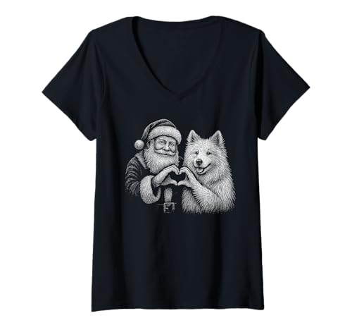 Damen Samojede, Weihnachtsmann, Herzform, für Hundeliebhaber T-Shirt mit V-Ausschnitt Damen Samojede, Weihnachtsmann, Herzform, für Hundeliebhaber T-Shirt mit V-Ausschnitt von Funny Samoyed Holiday Dog Designs